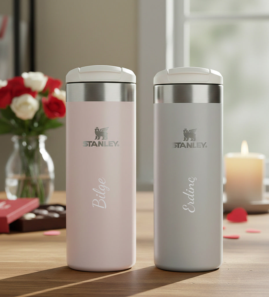 Çiftlere Özel Pembe & Gri Stanley Transit Mug Termos 0,47 L Hediye Seti