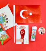 Faber Castell 12'li Kuru Boya & Bez Çanta & Türk Bayrağı & Balon & Köpük Baloncuk 23 Nisan Hediye Seti