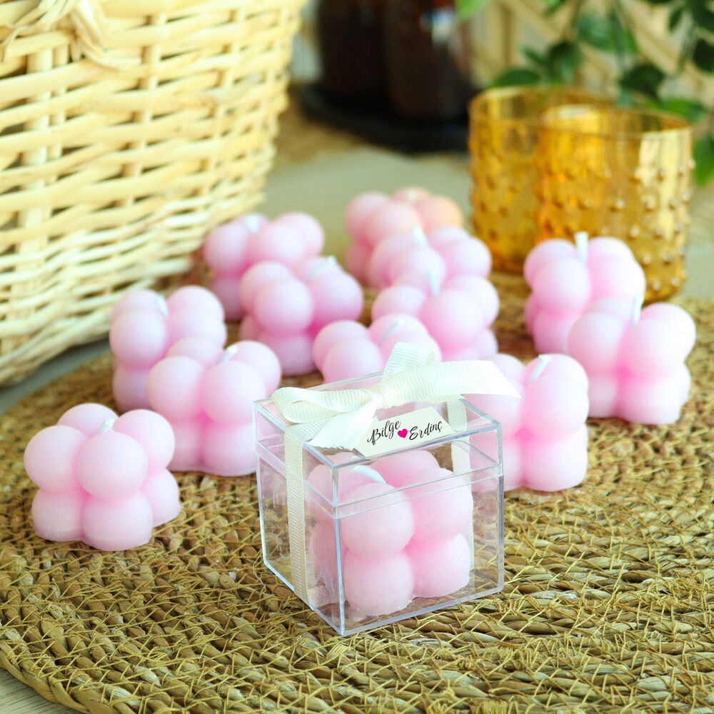 10'lu Kutulu Pembe Bubble Mum Söz, Nişan, Kına, Nikah Hediyesi