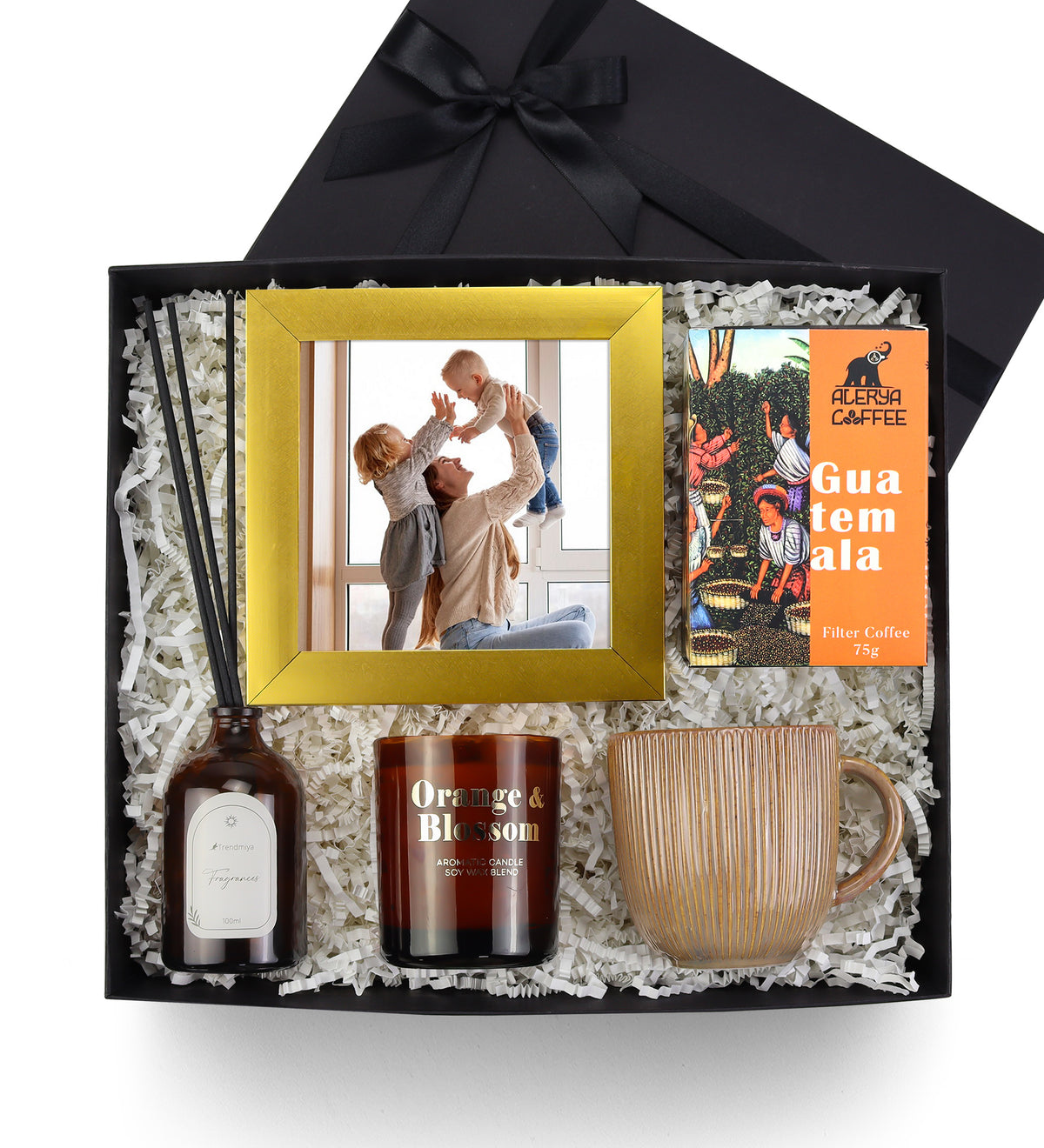 Kişiye Özel Gold Çerçeve & Rakle Mum & Porselen Kupa & Oda Kokusu & Filtre Kahve Hediye Seti
