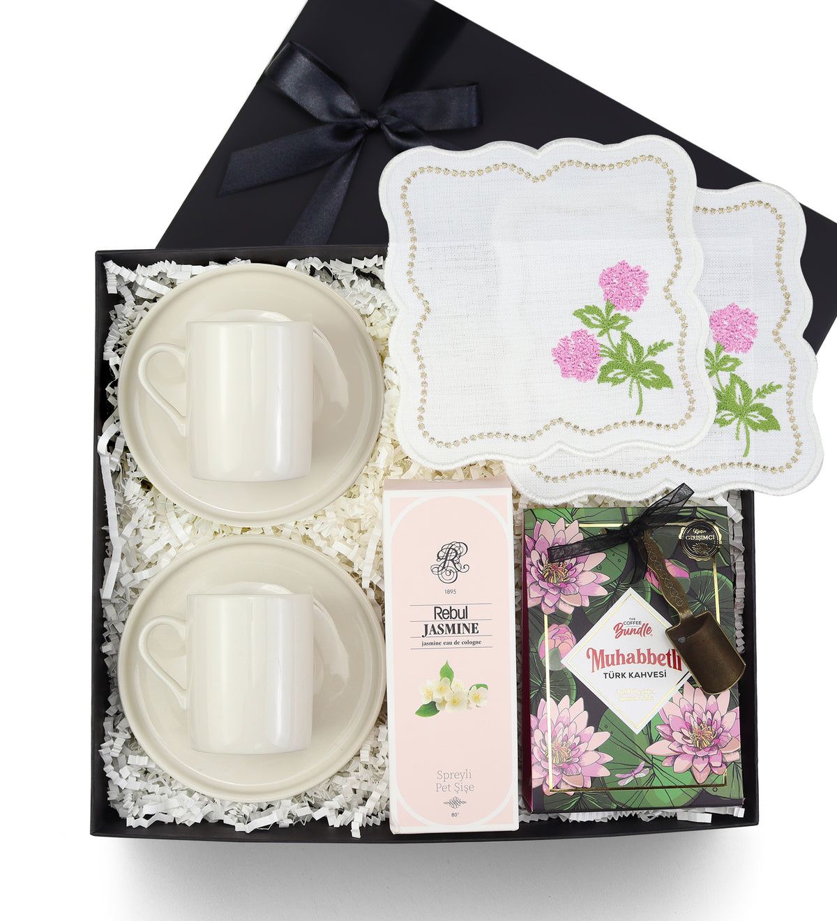2 li Fincan & Türk Kahvesi & Rebul Kolonya & Sunum Kahve Peçetesi Hediye Seti