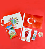 Faber Castell 12'li Kuru Boya & Bez Çanta & Türk Bayrağı & Balon & Köpük Baloncuk 23 Nisan Hediye Seti