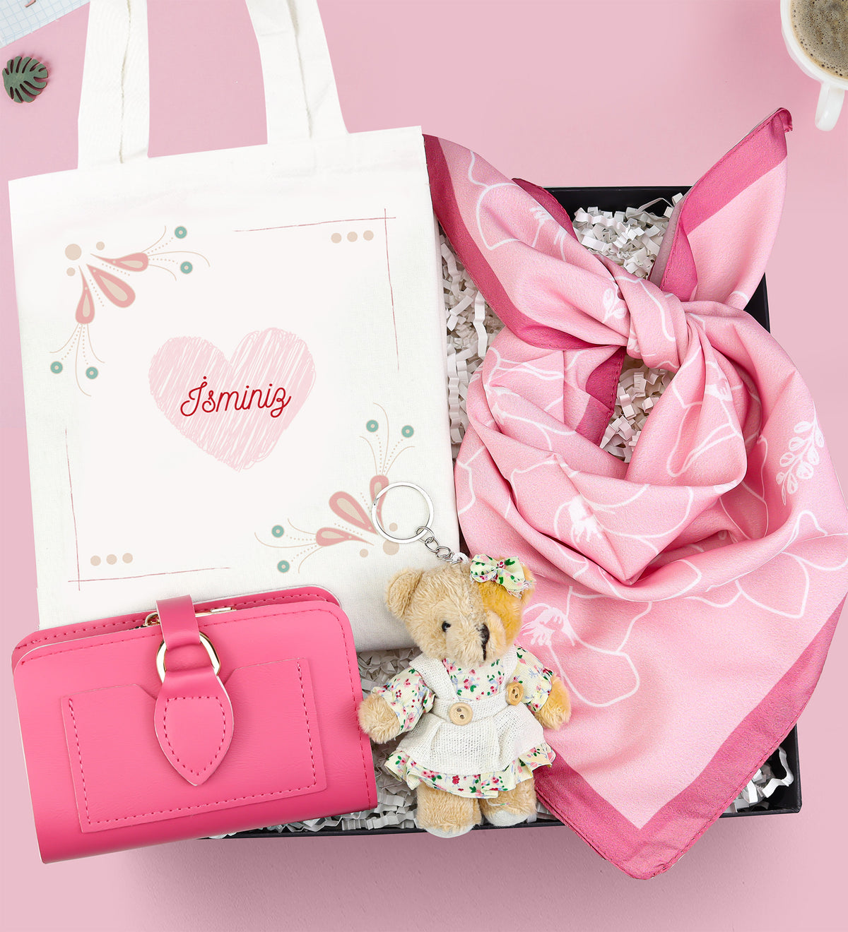 Kişiye Özel Bez Çanta & Ayıcık Anahtarlık & Cüzdan & Fular Hediye Seti