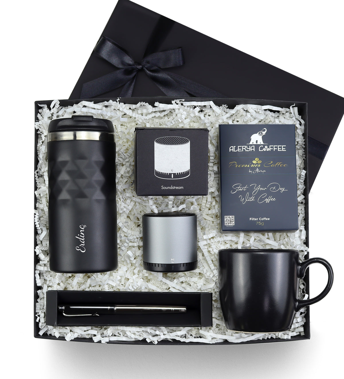 Kişiye Özel Termos & Hoparlör & Filtre Kahve & Kupa & Kalem Premium Hediye Seti