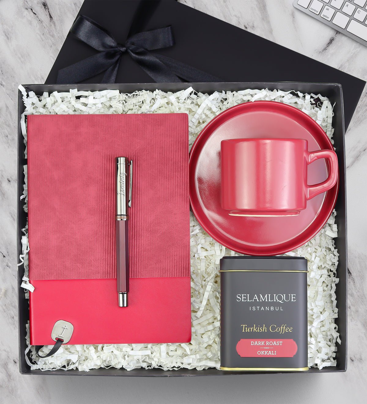 Esnek Kapak Defter & Kalem & Türk Kahvesi & Çay Fincanı Premium Hediye Seti
