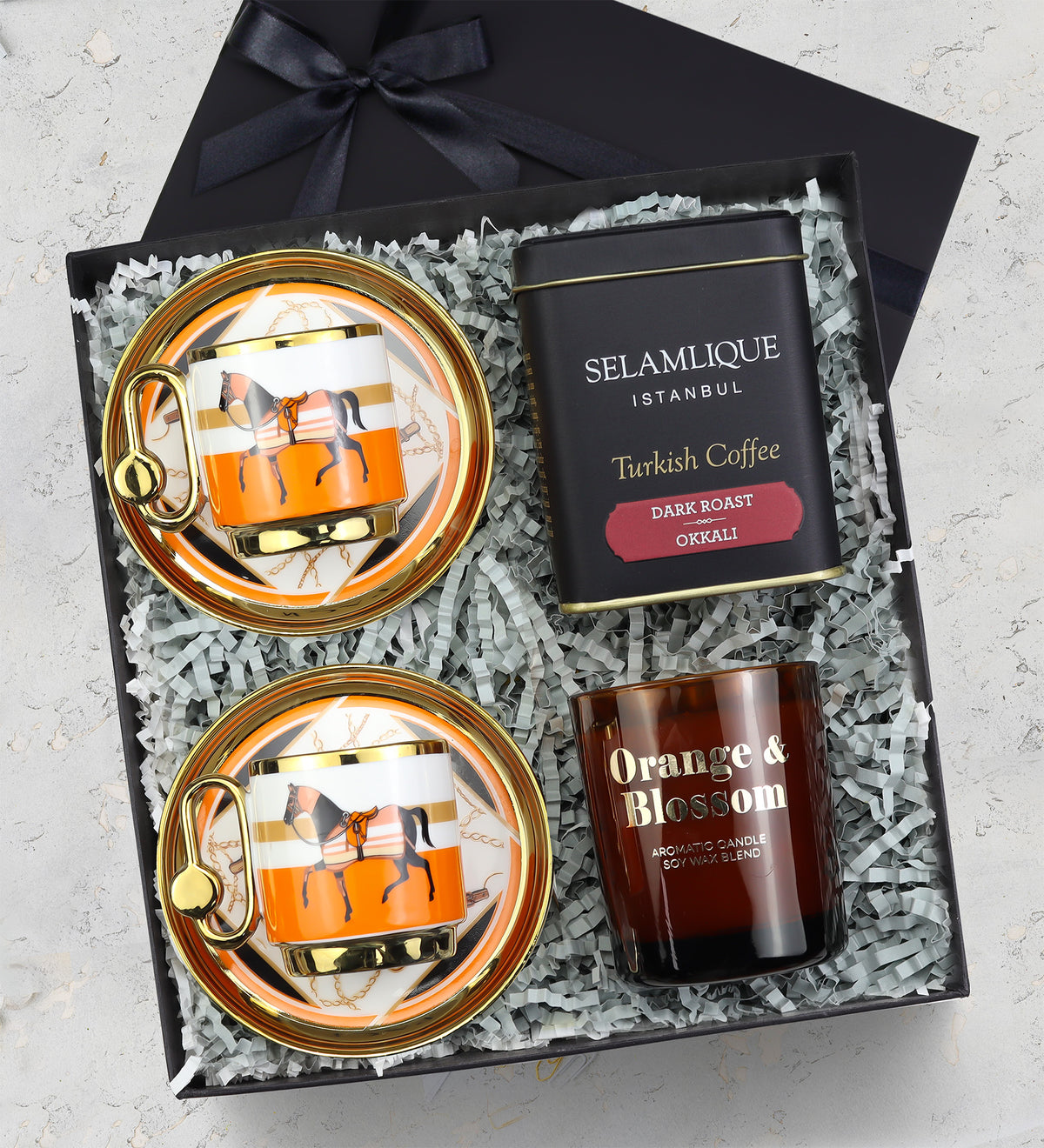 Selamlıque Türk Kahvesi & Rakle Mum & Tasarım Porselen Fincan Hediye Seti