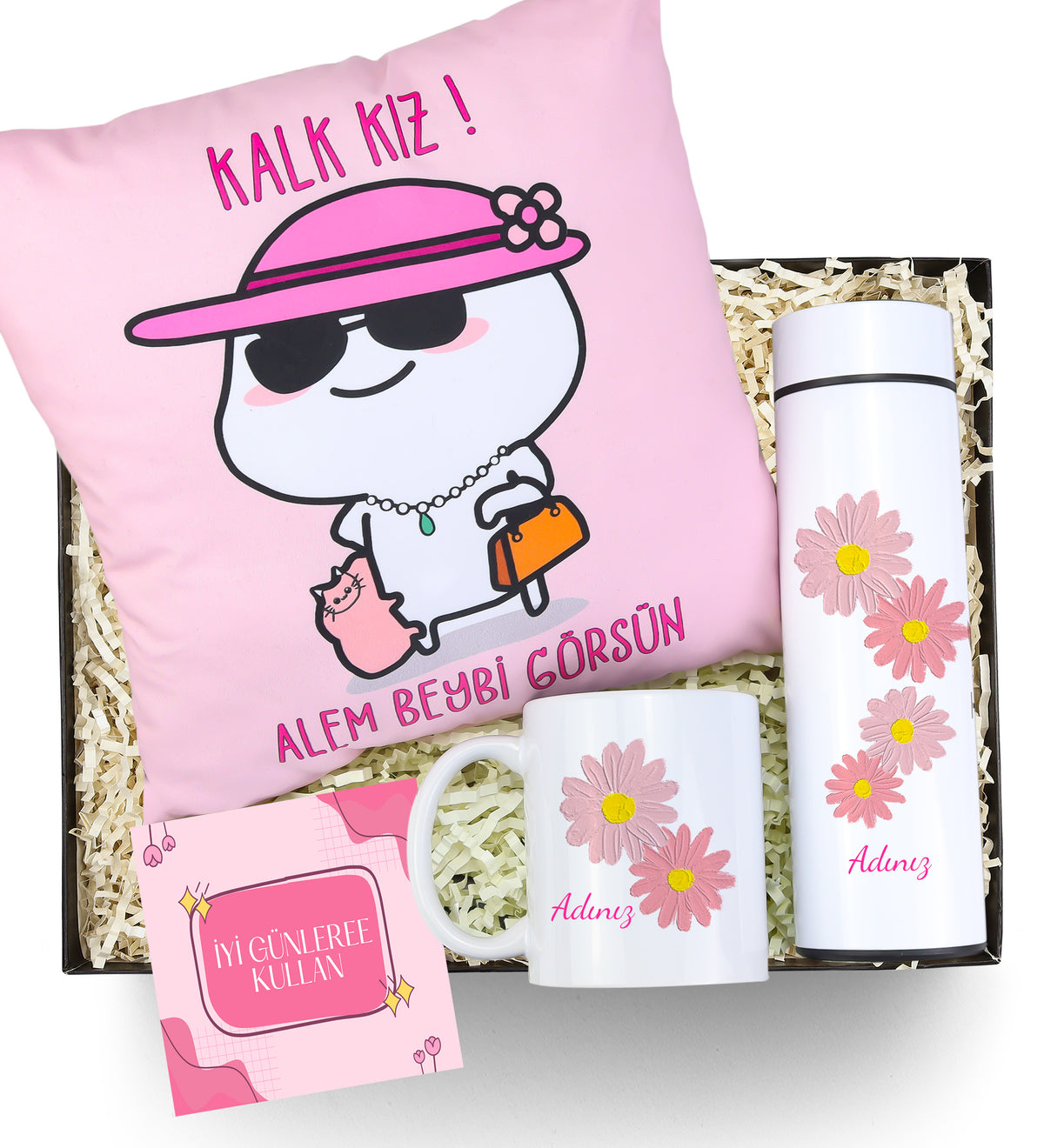 Kişiye Özel Termos & Motto Yastık & Kupa Hediye Seti