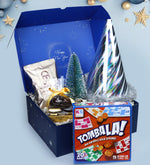 Happy New Year Kutusunda Godiva Napoliten Çikolata & Mehmet Efendi Türk Kahvesi & Ahşap Zeminli Mini Çam Ağacı & Tombala & Yılbaşı Şapkası