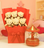 Ayıcık Buketi & Atlı Karınca Müzik Kutusu Hediye Seti