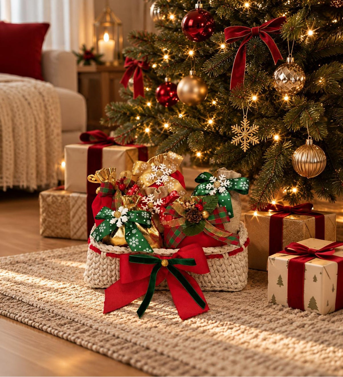 12 Adet Dolu Keseli Yılbaşı Sürpriz Advent Calendar Varış Kutlama Hediye Sepeti ve Dekoratif Süs Seti