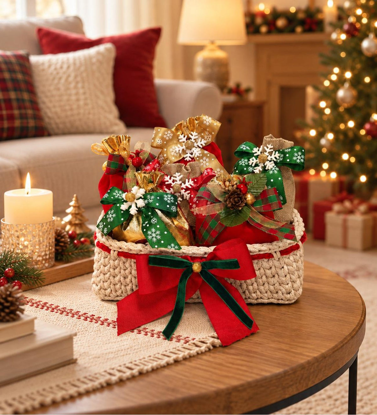 12 Adet Dolu Keseli Yılbaşı Sürpriz Advent Calendar Varış Kutlama Hediye Sepeti ve Dekoratif Süs Seti