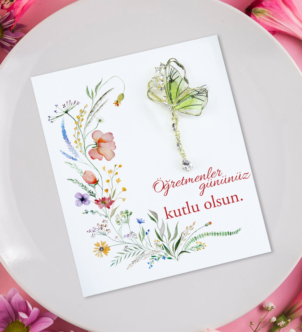 5 Adet Öğretmenler Günü Kartında Broş