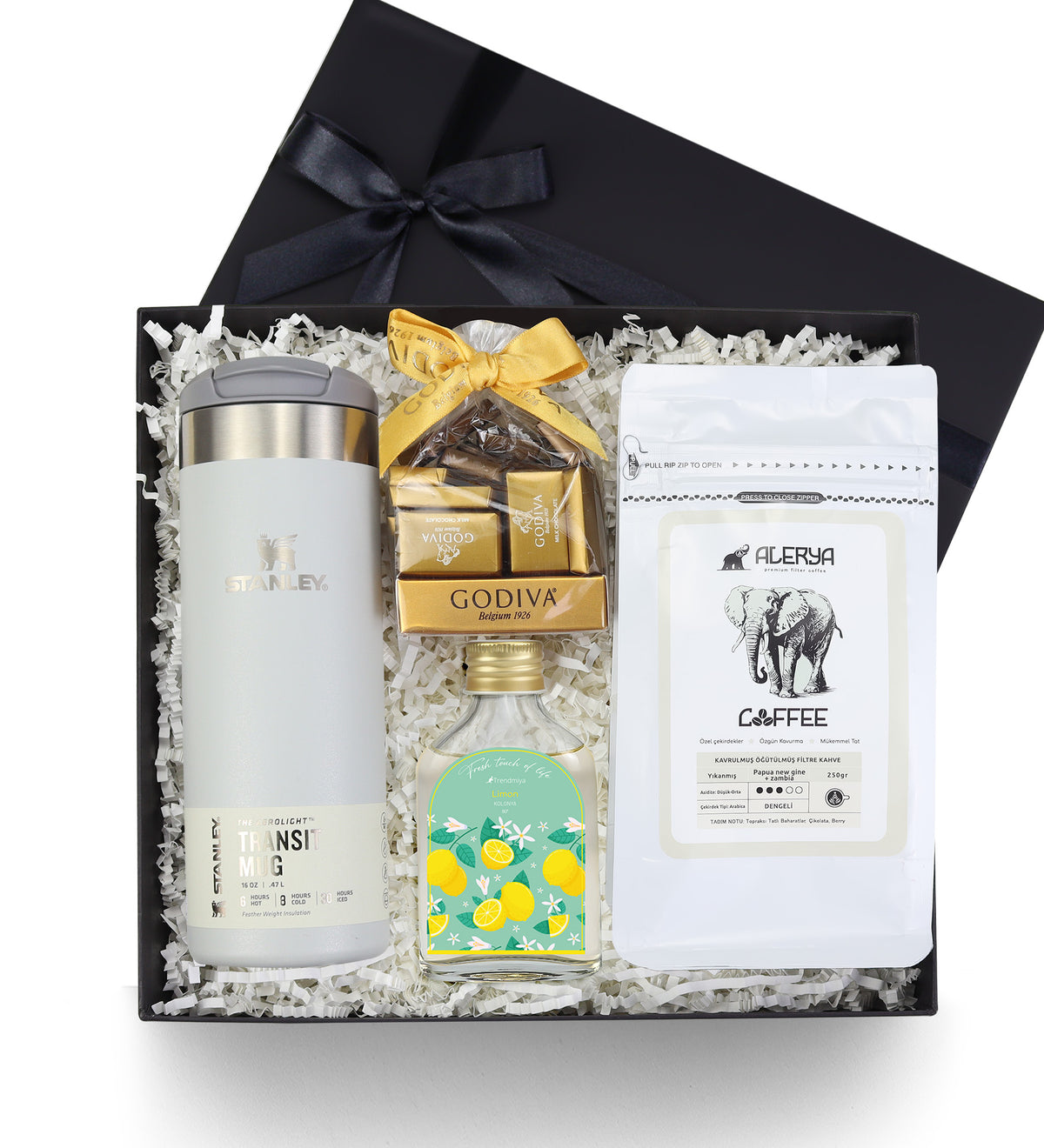 Stanley Termos & Filtre Kahve & Godiva Çikolata & Kolonya Premium Hediye Seti