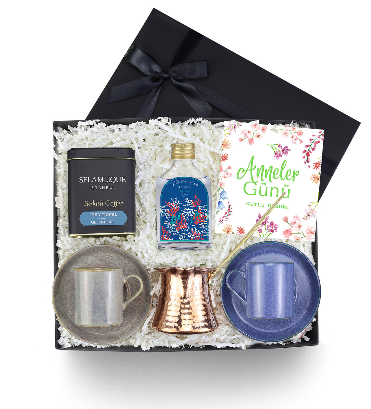 2 li Fincan & Bakır Cezve & Türk Kahvesi & Kolonya Hediye Seti