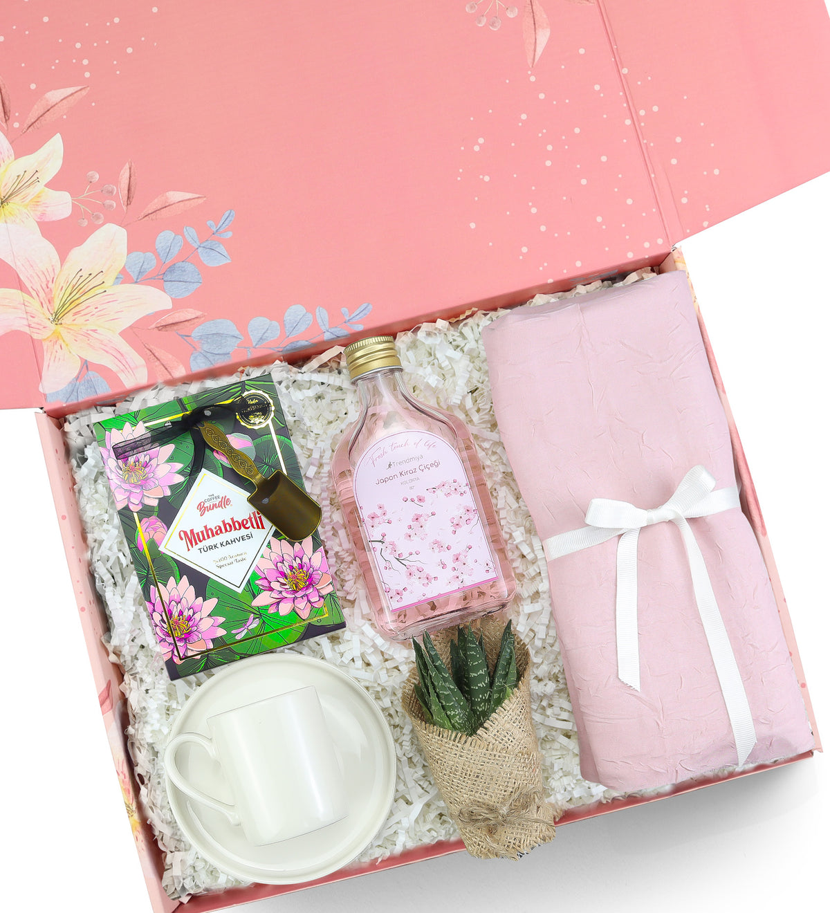 Fincan & Türk Kahvesi & Şal & Sukulent Çiçek & Kolonya Hediye Seti