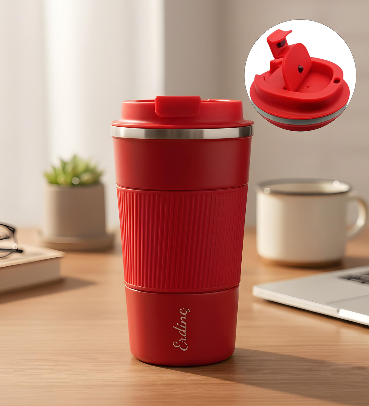 Silikonlu Kırmızı Termos