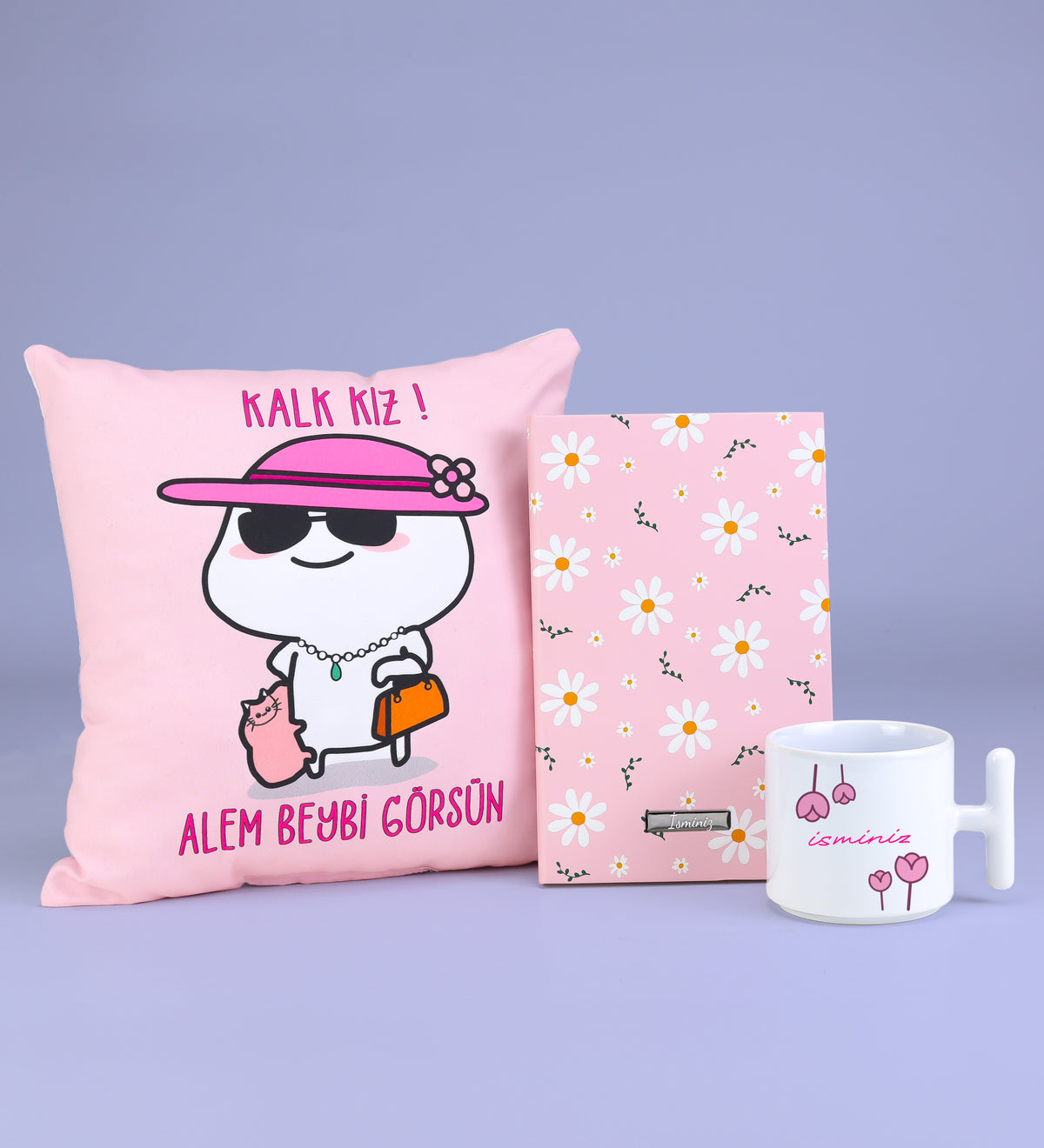 Kalk Kız Alem Beybi Görsün Yastık & Defter & Kupa Hediye Seti