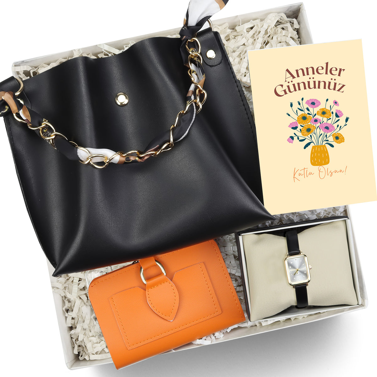 Siyah Çanta & Cüzdan & Kol Saati Hediye Seti