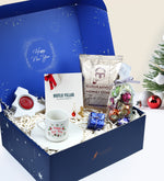 Happy New Year Kutusunda Tasarım Fincan & Lavi Çikolata & Mehmet Efendi Türk Kahvesi & Alçı Çam Ağacı Mum