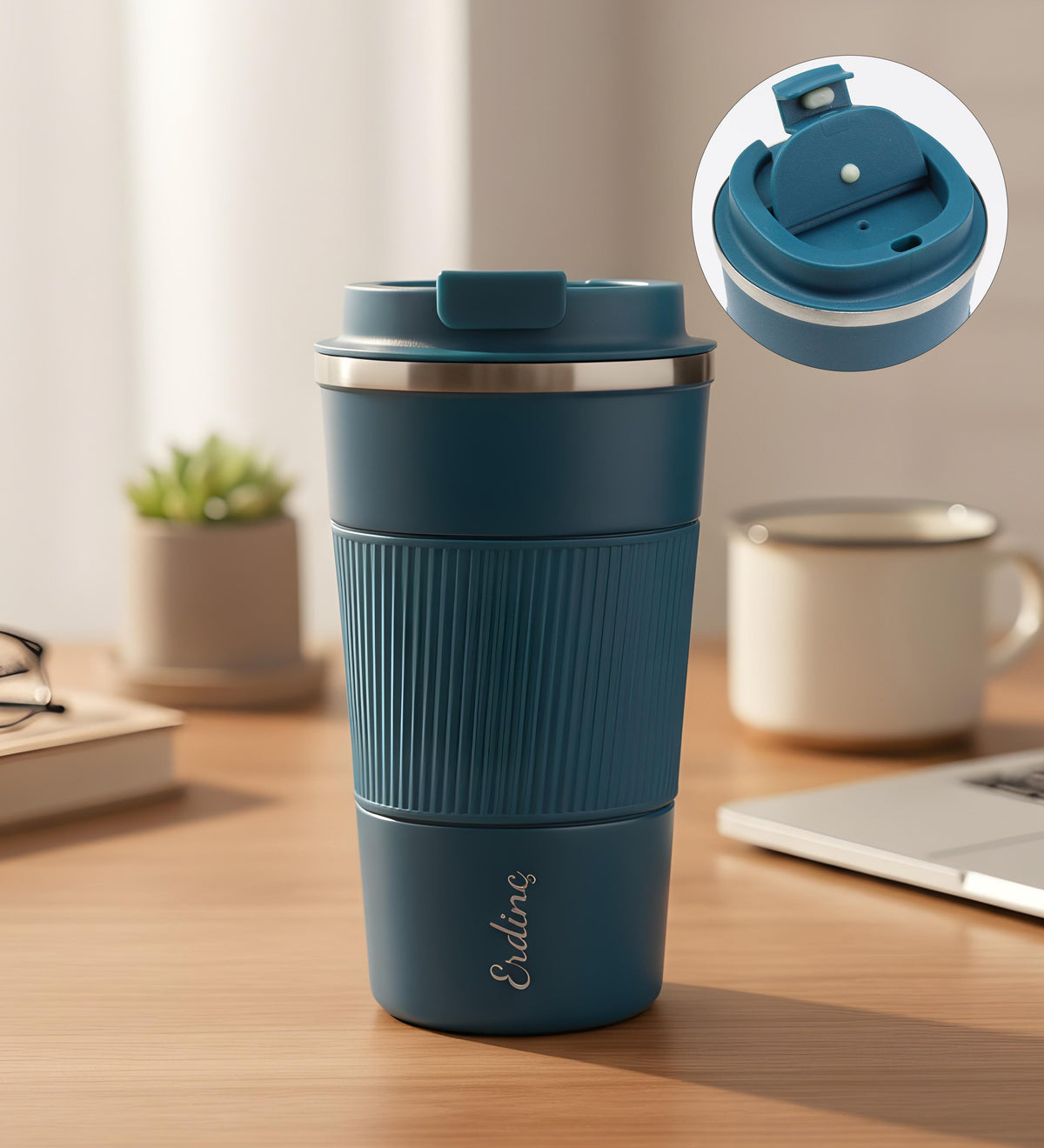 Silikonlu Mavi Termos