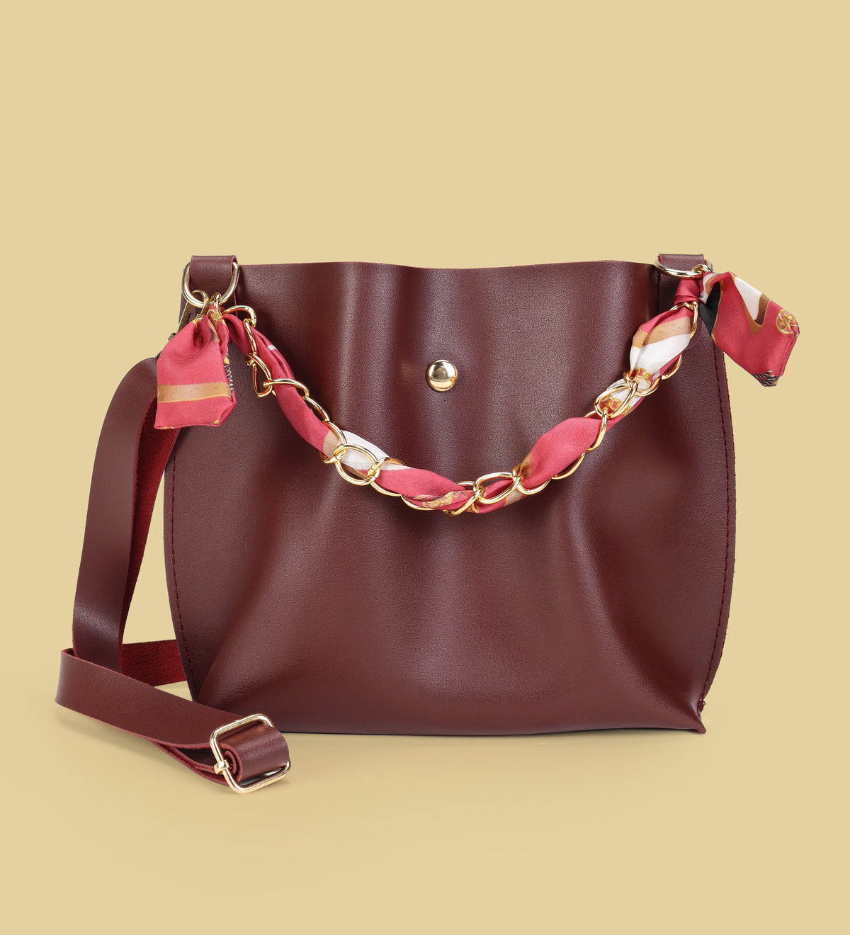 Fularlı Bordo Kadın Çanta