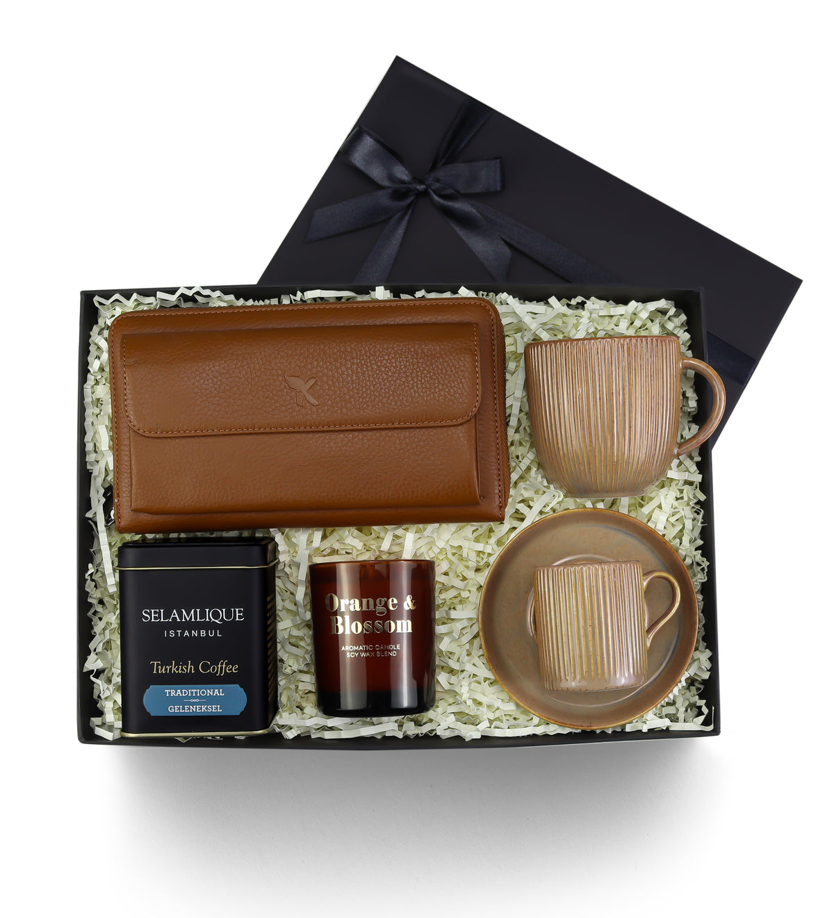 Mum & Fincan & Kupa & Deri Cüzdan & Türk Kahvesi Premium Hediye Seti