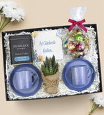 2 Li Porselen Fincan & Türk Kahvesi & Çiçek & Lavi Çikolata Hediye Seti