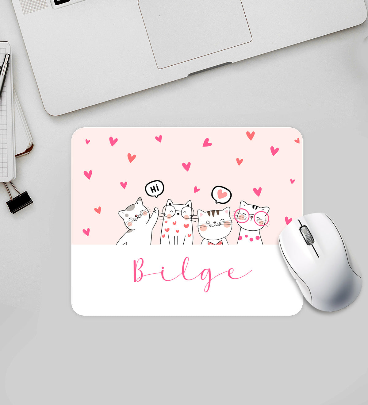 Kişiye Özel Pembe Kedi Tasarım Mouse Pad