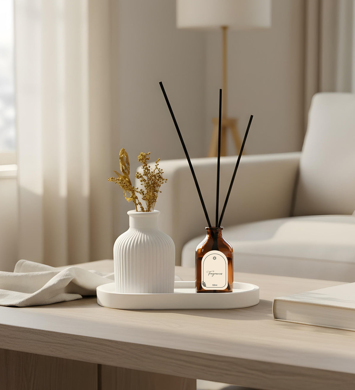 Dekoratif Standlı Alçı Vazo Biblo & Oda Kokusu Seti