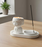 Dekoratif Standlı Alçı Erkek Biblo & Tütsülük Seti