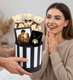 Sevgililer Gününe Özel Kutusunda Ayıcık & Çerçeve & Kolye Hediye Seti