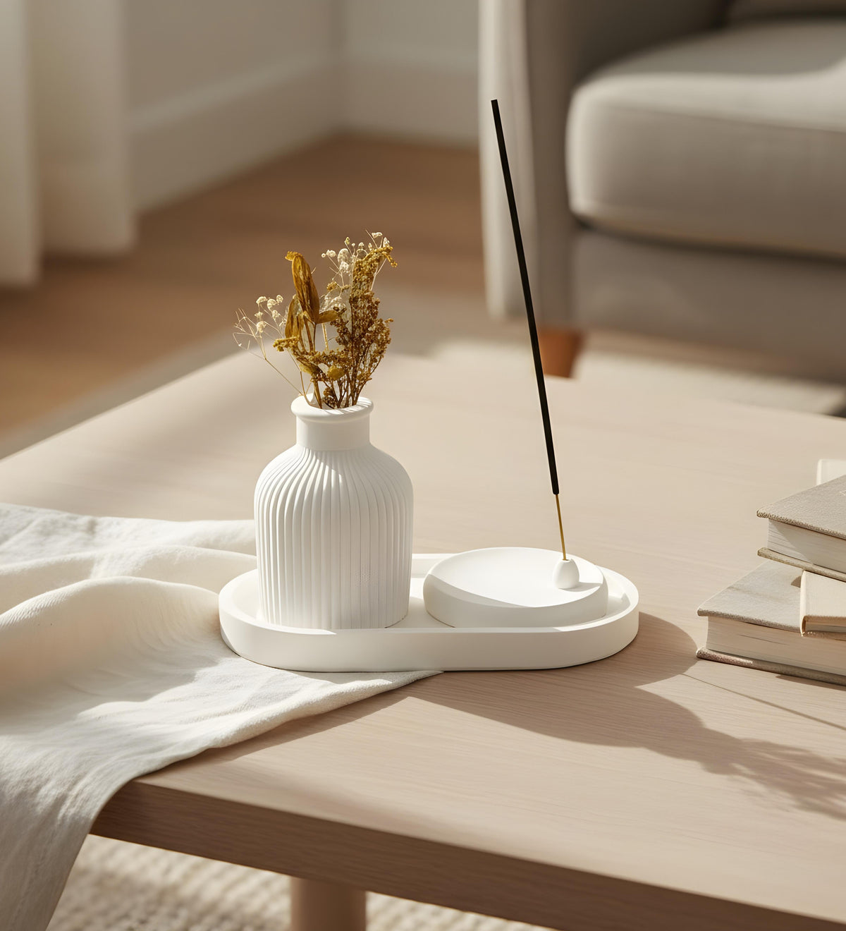 Dekoratif Standlı Alçı Vazo Biblo & Tütsülük Seti