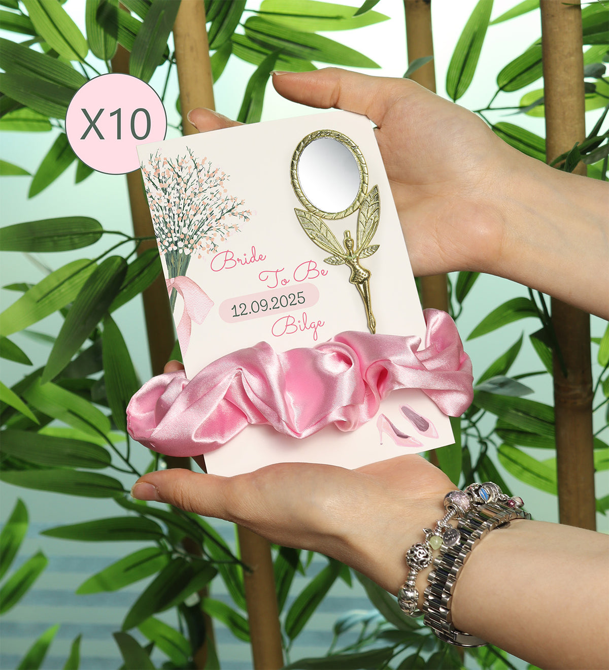 Kişiye Özel 10'lu Bride To Be Saten Toka ve Peri Ayna Hediyelik