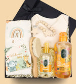 Müslin Bez Örtü & Bebek Zıbın & Eyüp Sabri Tuncer Bebek Şampuanı & Bebek Saç Fırçası & Bebek Kolonyası & Emzik Askısı Yeni Doğan Seti