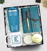 Silikon Halkalı 500 ml Siyah Termos & Anı-Seyahat Defteri & Gold Detaylı Roller Kalem & Kupa & Gold Metal Kutulu Mum Hediye Seti