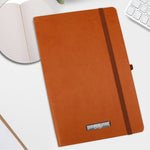 Kişiye Özel Kahverengi Defter & Mat Roller Kalem & Turuncu Çizgili Porselen Kupa & Alerya Guatemala Filtre Kahve Hediye Seti