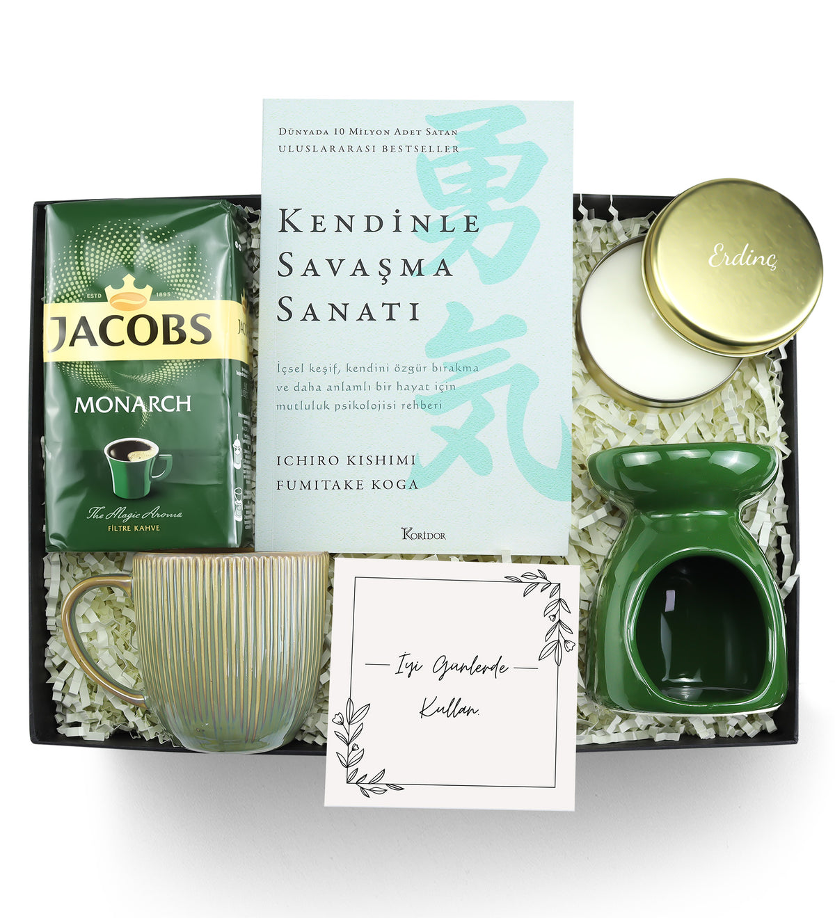 Filtre Kahve & Kupa & Mum & Buhurdanlık & Kendinle Savaşma Sanatı Kitabı Premium Hediye Seti