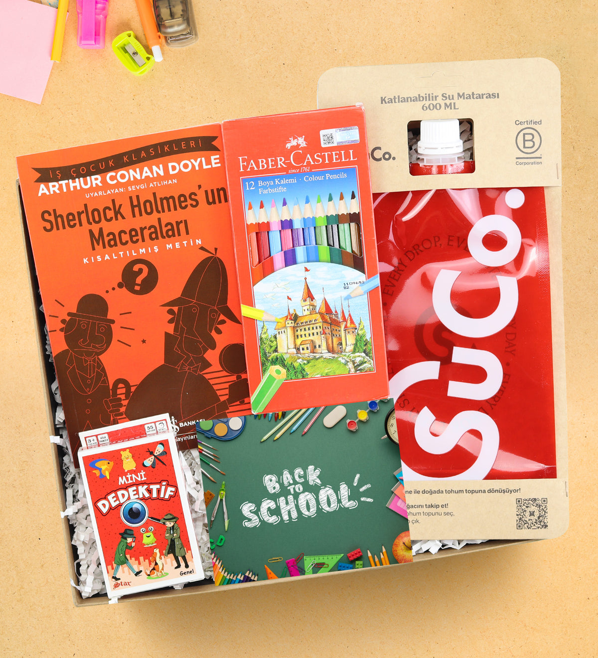 Sherlock Holmes'un Maceraları Kitabı & Suco & Kart Oyunu & Faber Castell 12'li Kuru Boya Okula Dönüş Hediyesi