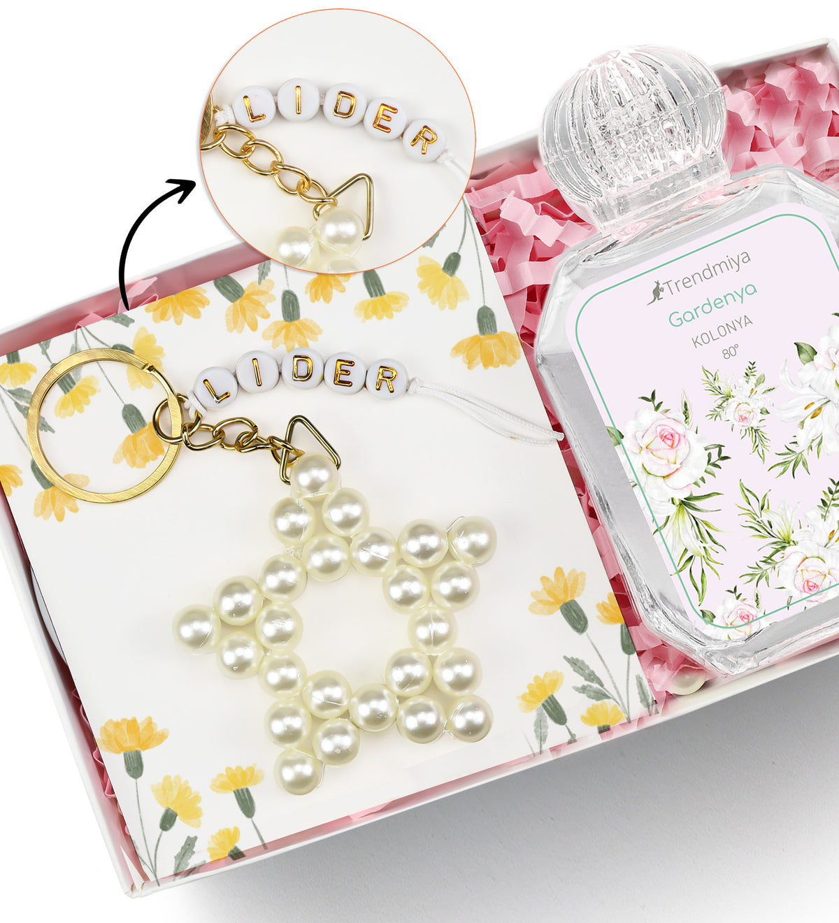 Motto İnci Yıldız Anahtarlık & Mini Kolonya Hediye Seti
