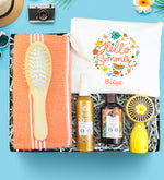 Yves Rocher Vücut Güneş Spreyi & Peştemal & Ahşap Tarak & Yves Rocher Duş Jeli & El Fanı & Bez Çanta Yaz Hediye Seti