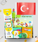 Resim Defteri & Adel Boya Kalemi & Pastel Boya & Solo Test & Figürlü Kurşun Kalem & Bayrak Hediye Seti