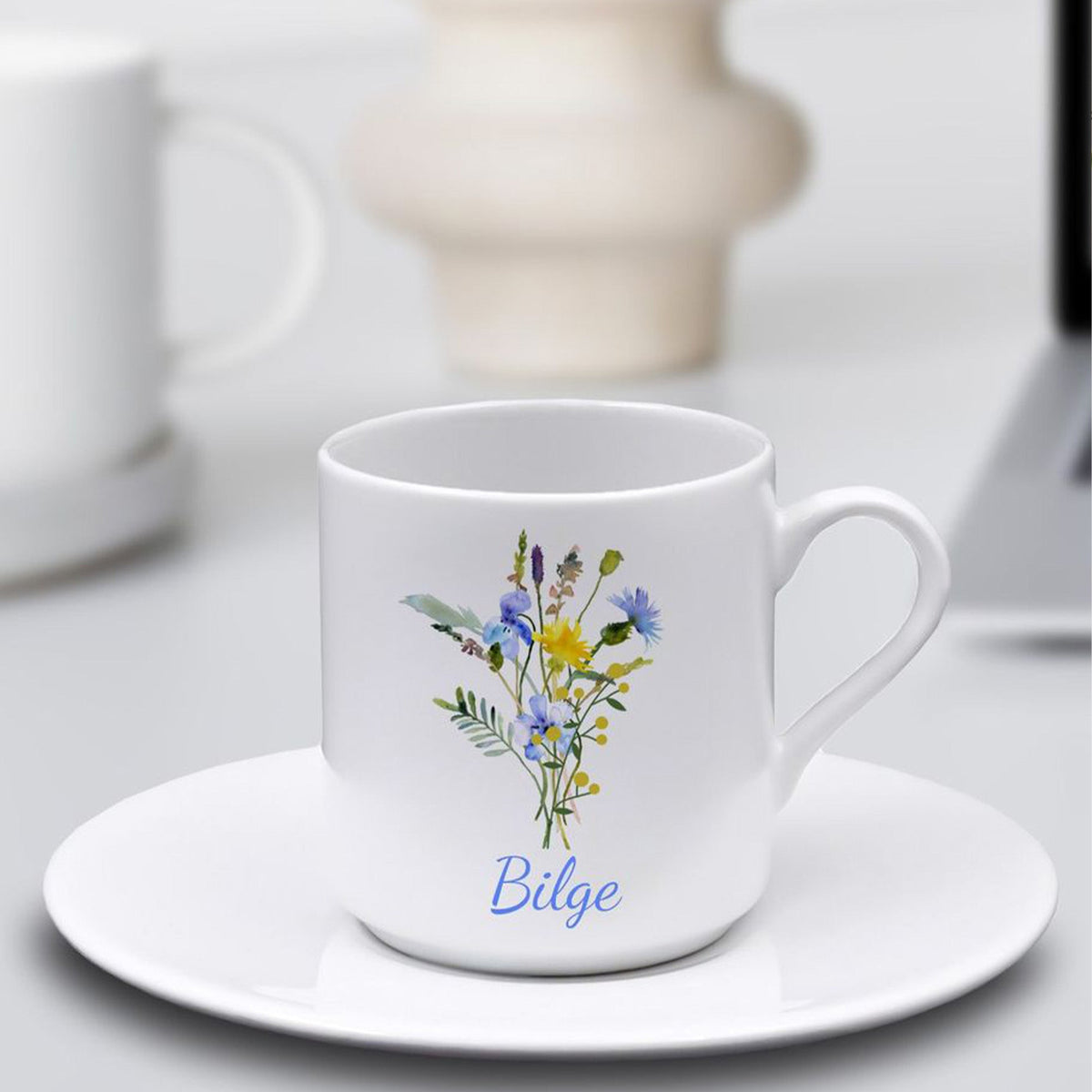 Kişiye Özel Tasarım Fincan & Gold Metal Kutulu Mum & 3'lü Mutfak Havlusu & Rebul Kolonya Hediye Seti