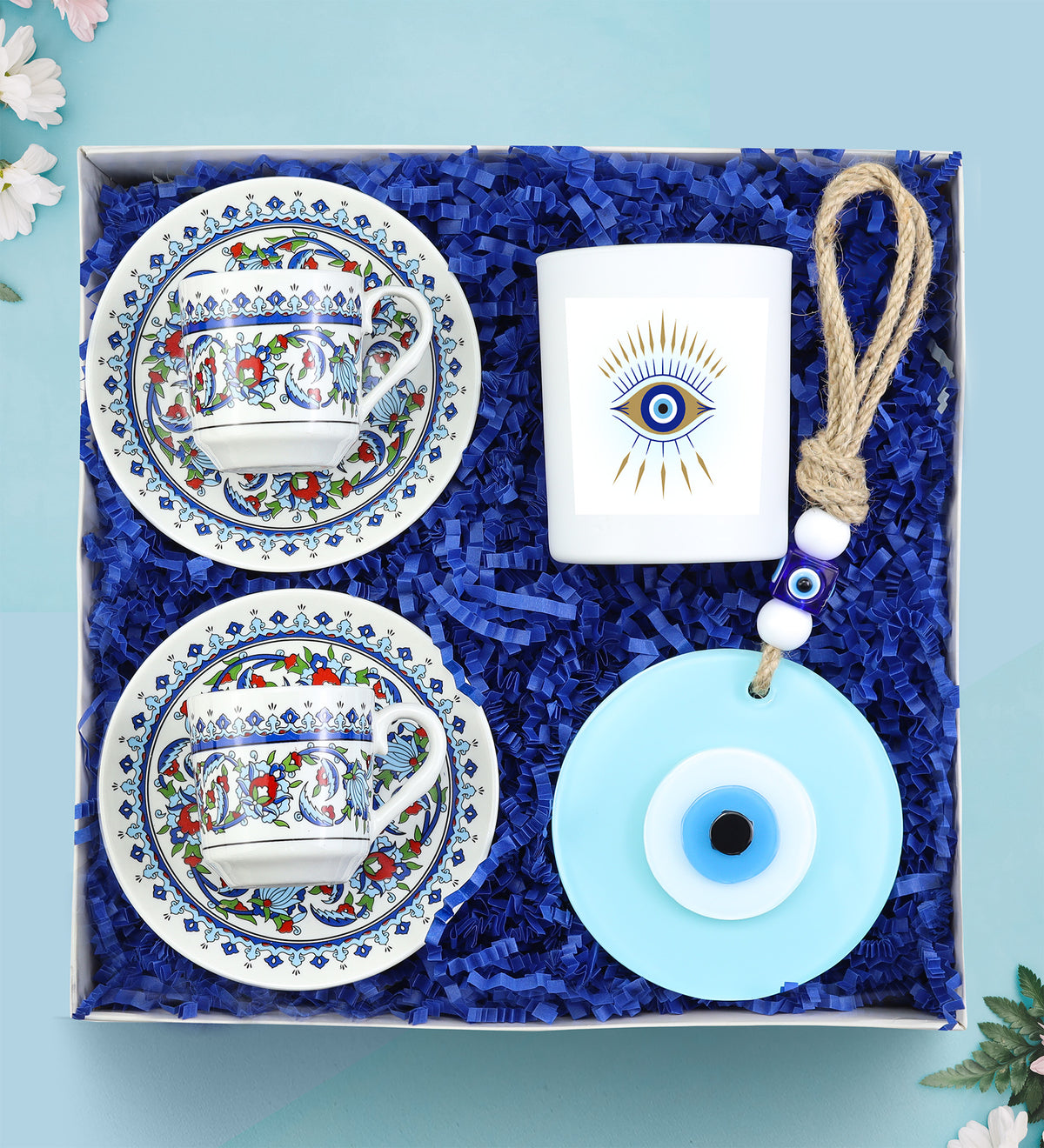 2 Adet Fincan & Duvar Süsü & Mum Geleneksel Motifli Hediye Seti