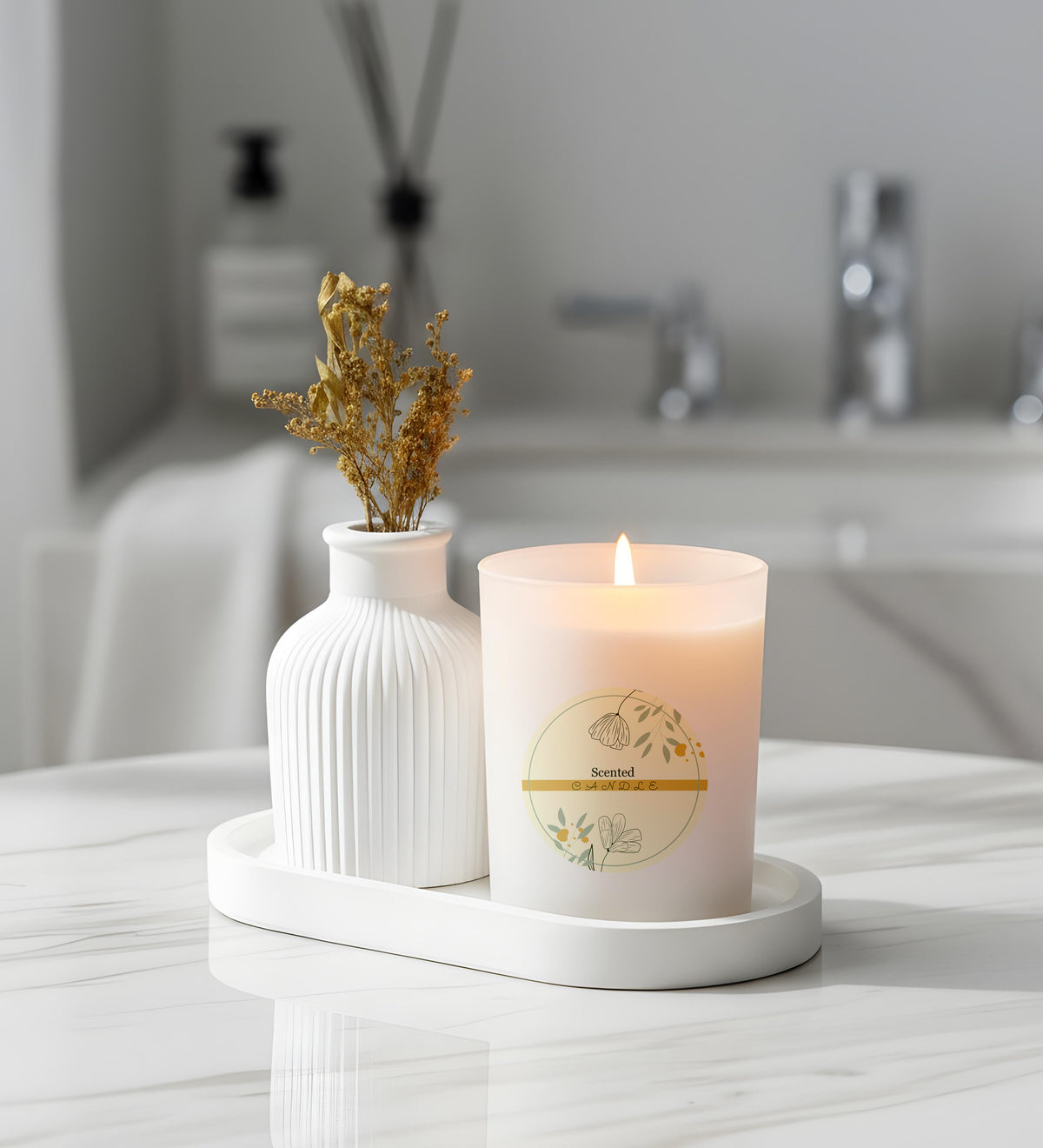 Dekoratif Standlı Alçı Vazo Biblo & Bardak Mum Seti