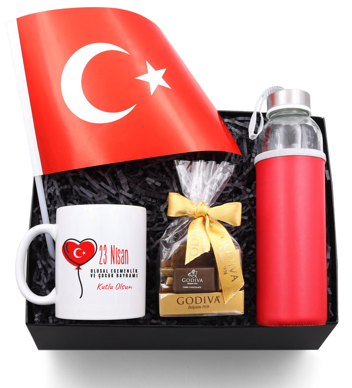 Godiva Çikolata & Matara & Türk Bayrağı & Kupa 23 Nisan Hediye Seti