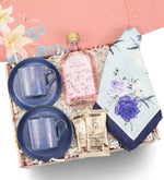 2'li Mavi Porselen Fincan & 200 ml Trendmiya Kolonya & Mavi Çiçekli Fular & 2'li Tek İçimlik Türk Kahvesi