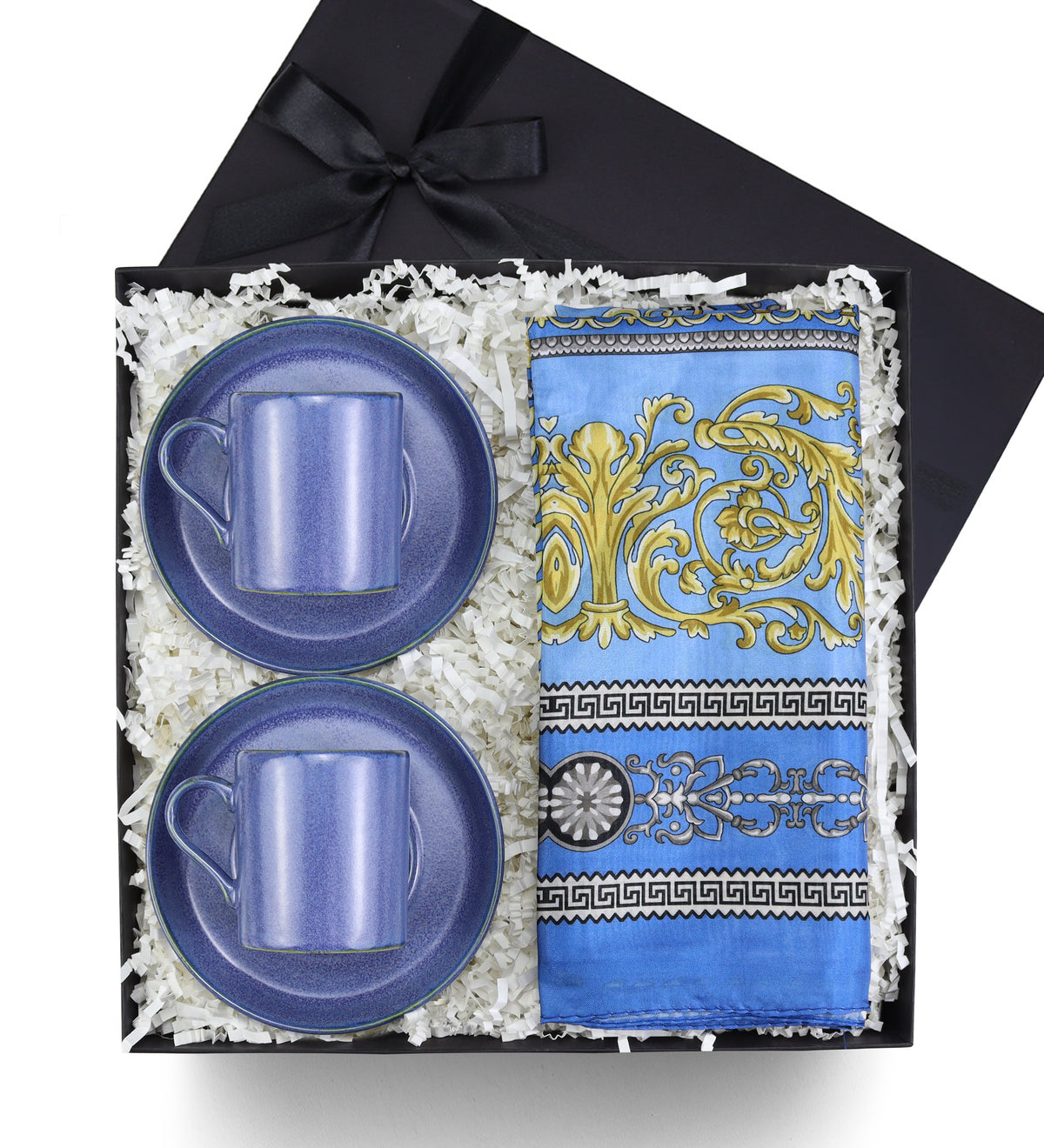 Versace Model Şal & 2'li Porselen Fincan Hediye Seti