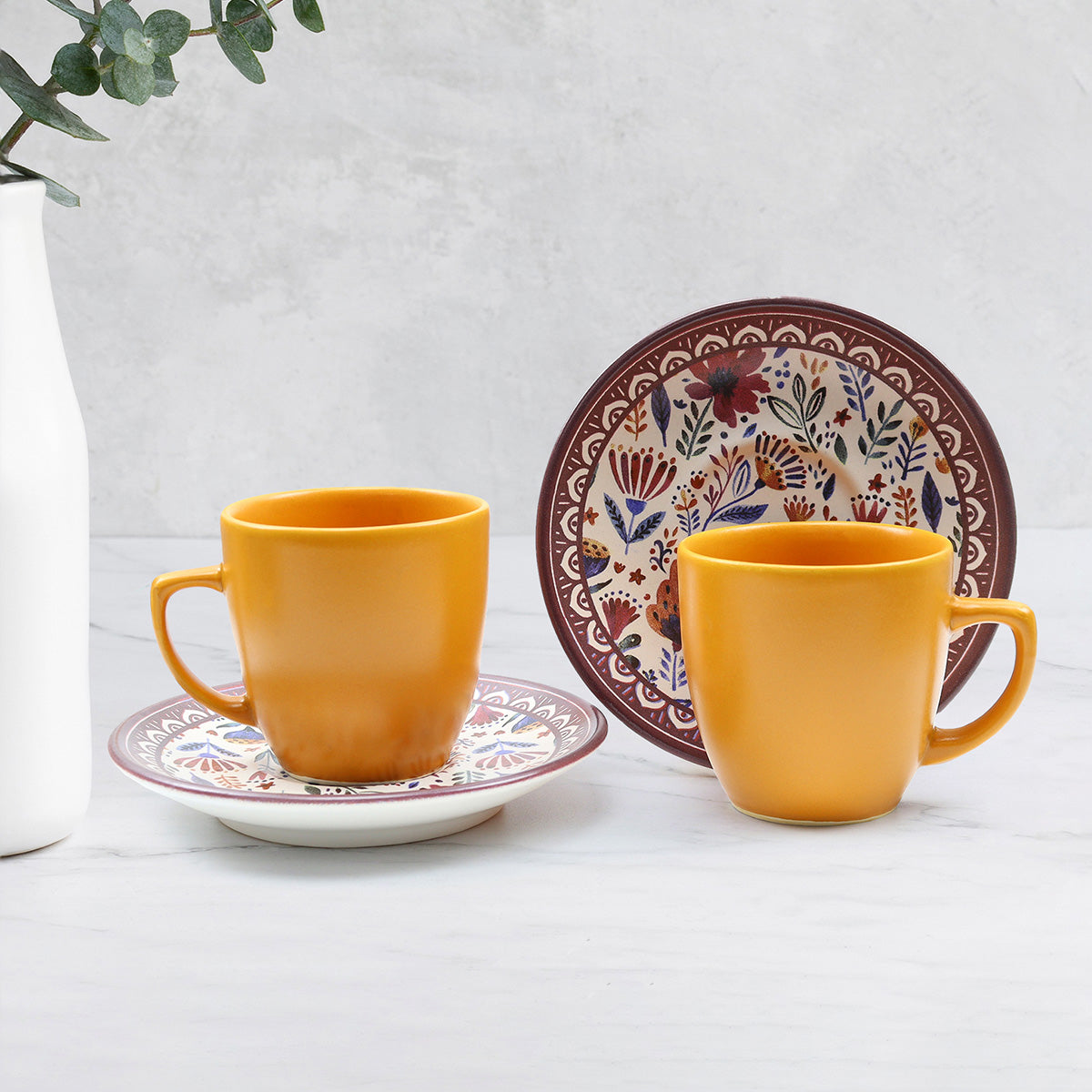 Turuncu Gül Kutusu & Seramik Kahve Fincanı & Türk Kahvesi & Bodrum Mandalinası Kolonyası Hediye Seti