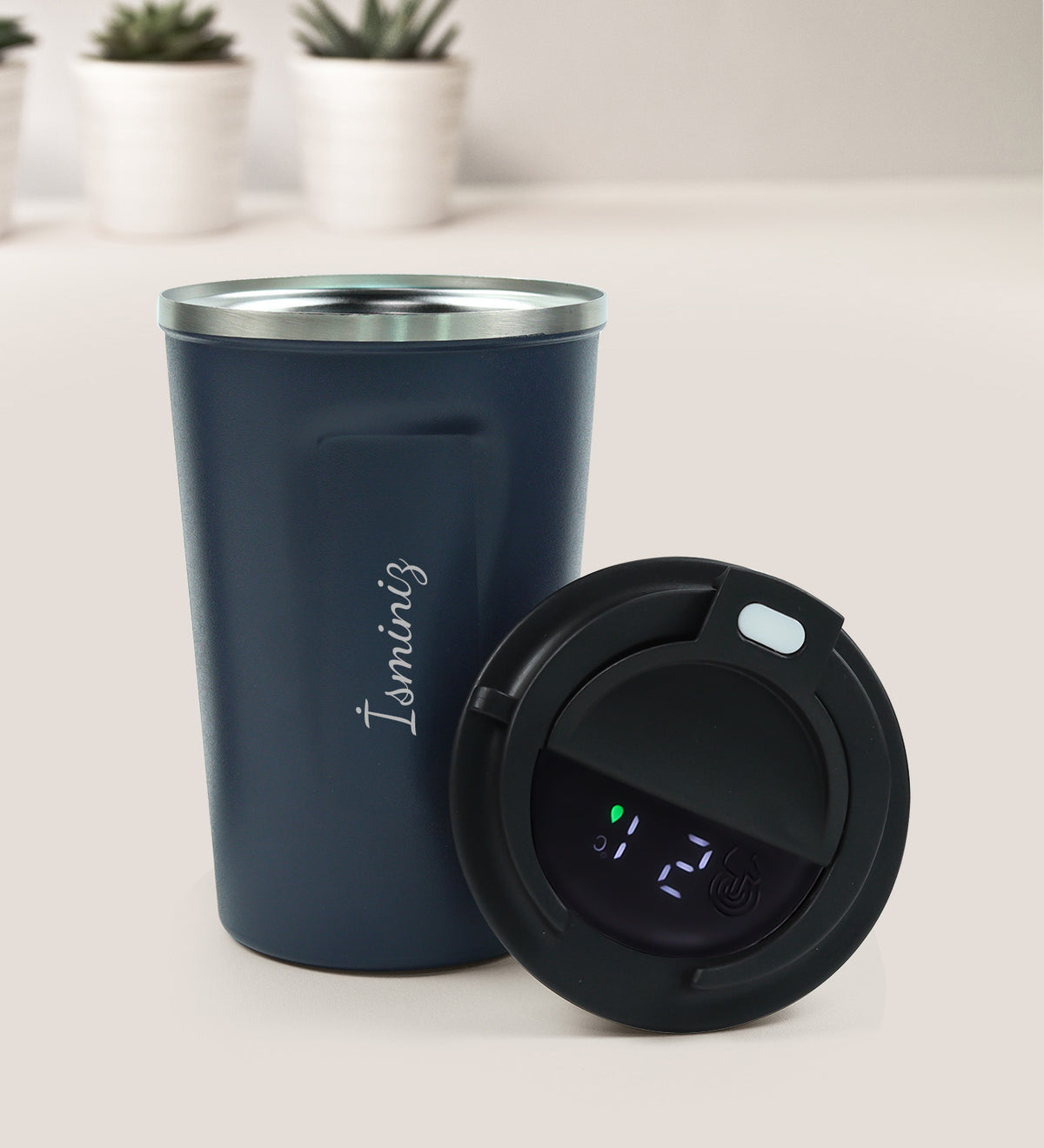 Kişiye Özel Dereceli 380 Ml Lacivert Kaydırmaz Termos & Mavi Defter & Gümüş Renk Roller Kalem & Alerya Premium Filtre Kahve & Siyah Kupa Hediye Seti