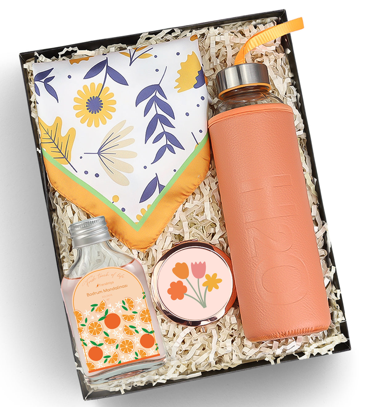 Özel Tasarım Ayna & Matara & Fular & Kolonya Hediye Seti